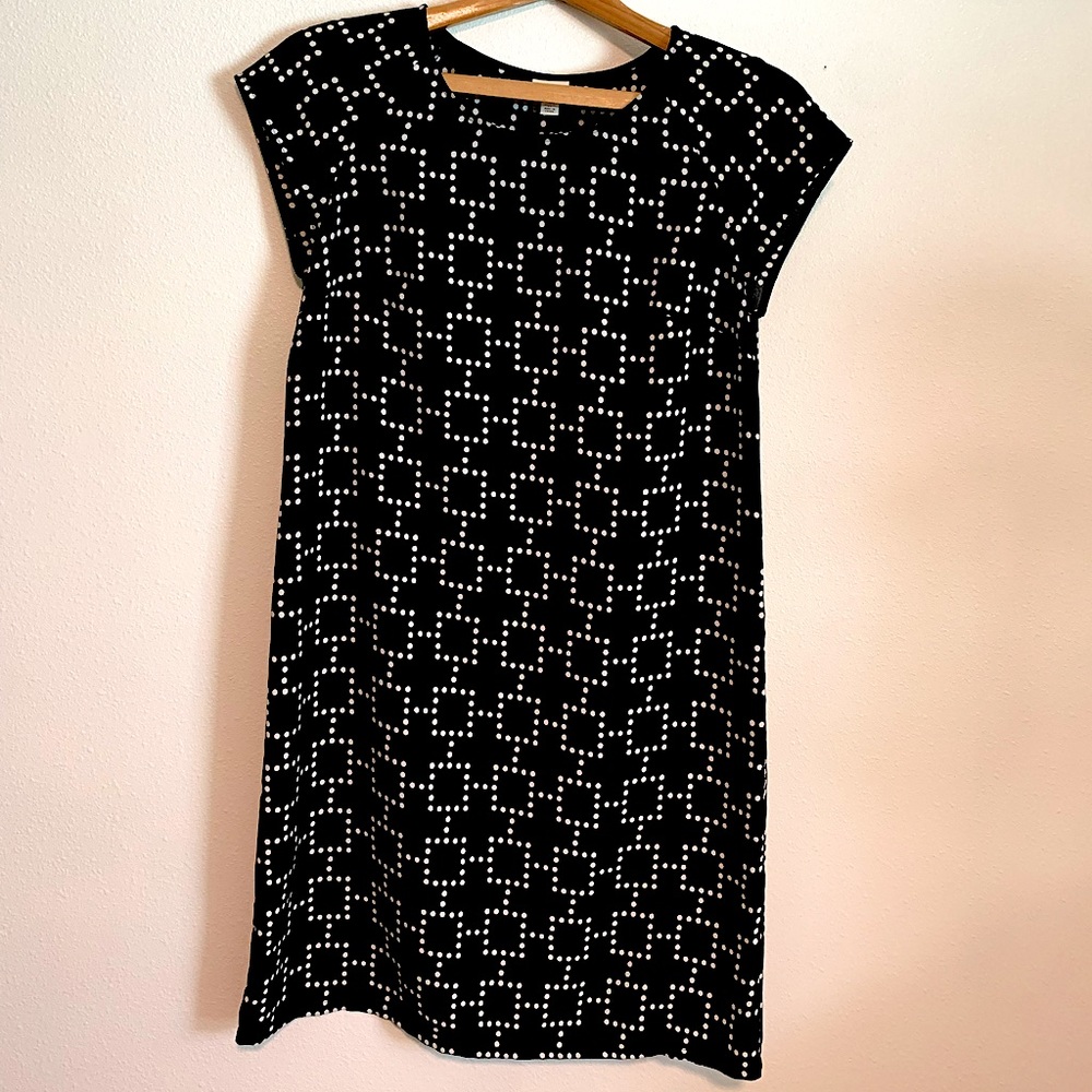 Merona brand, black knee length dress with white dotted pattern.
